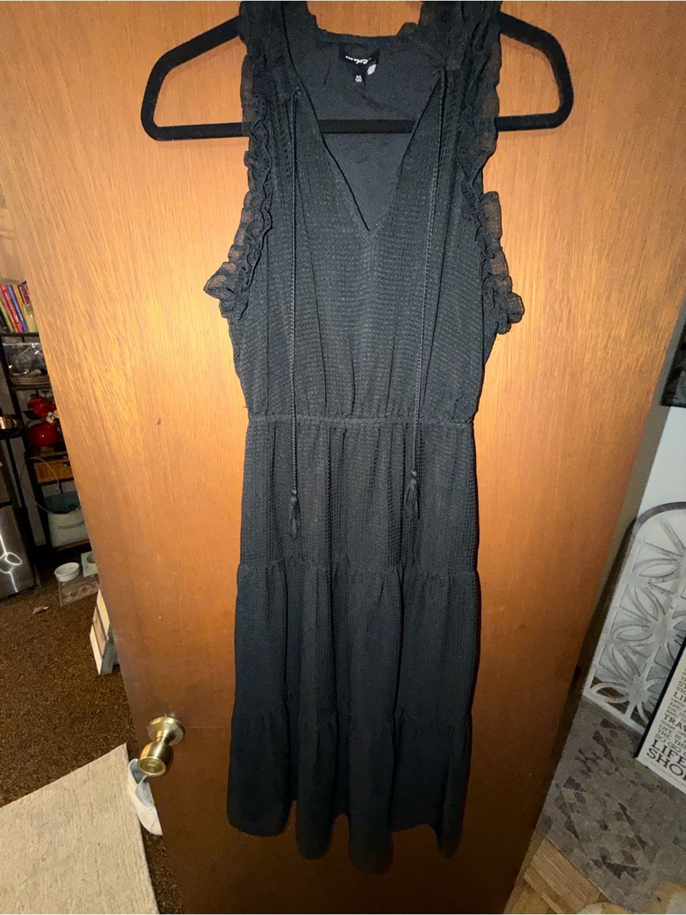 Who What Wear Black Ruffle-Trim Maxi Dress